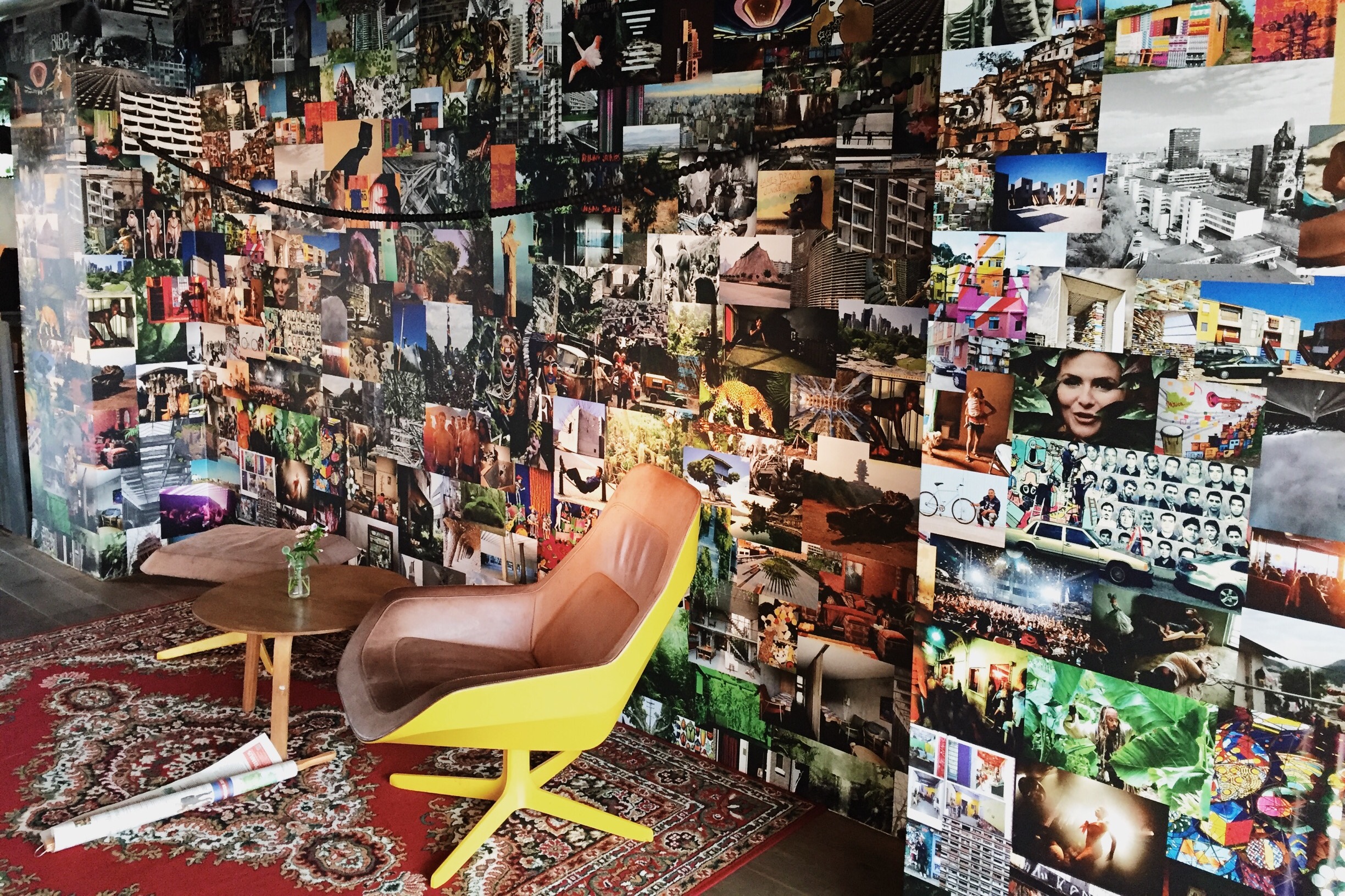 Yellow Chair and Feature Wall with Pictures 25Hours Hotel Berlin
