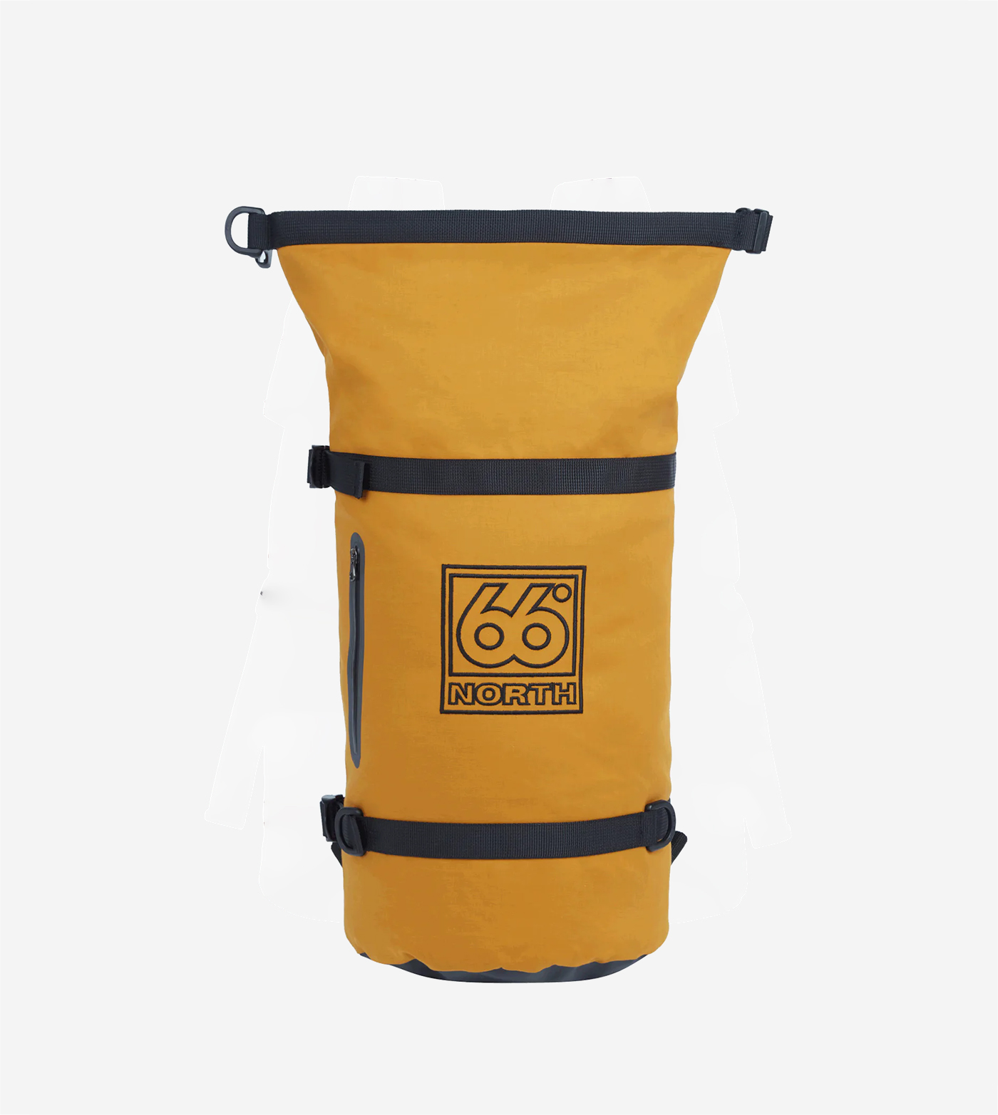 A yellow and black backpack on a white background.