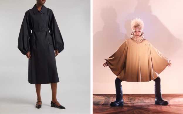 A woman in a trench coat and a woman in a trench coat.