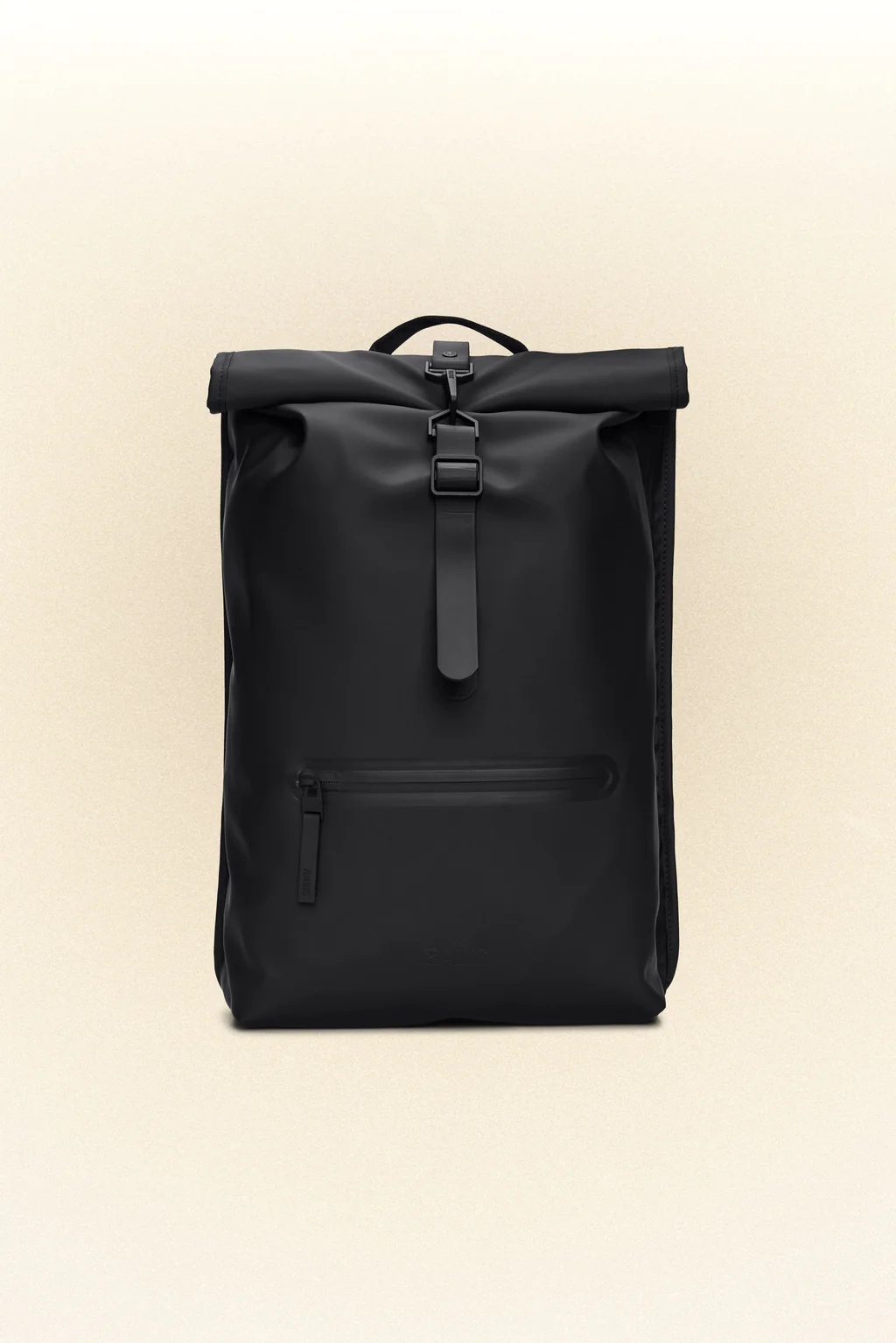 A minimalist black backpack on a white background.