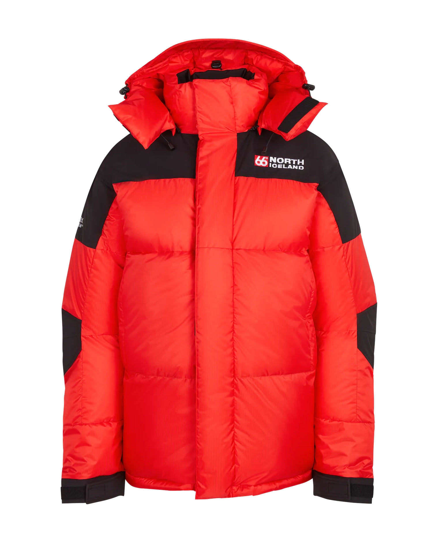 The red and black North Face puffer coat.