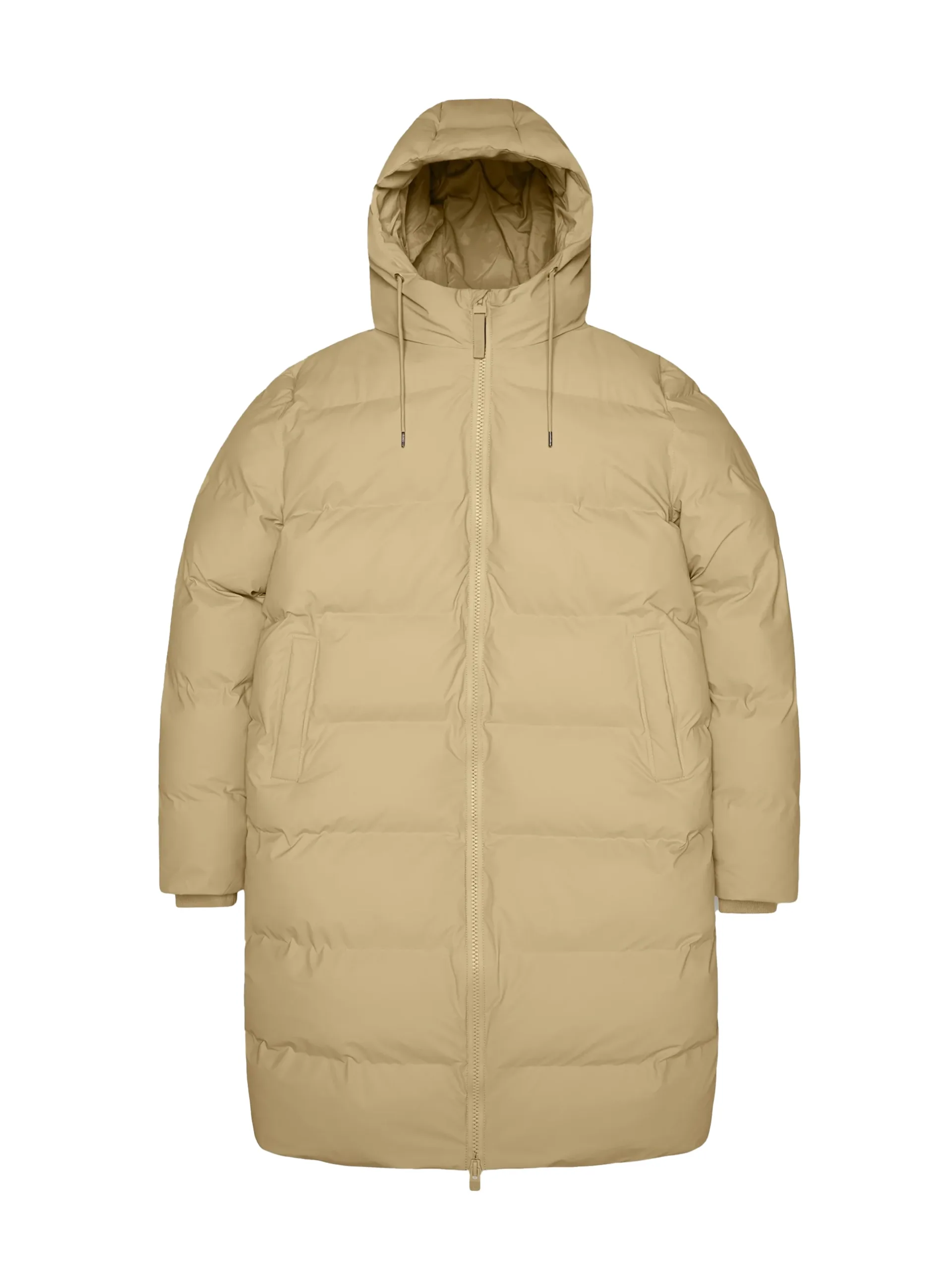 A puffer coat on a white background.