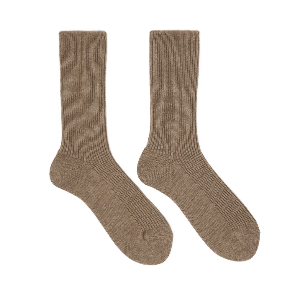 A pair of brown ribbed socks.
