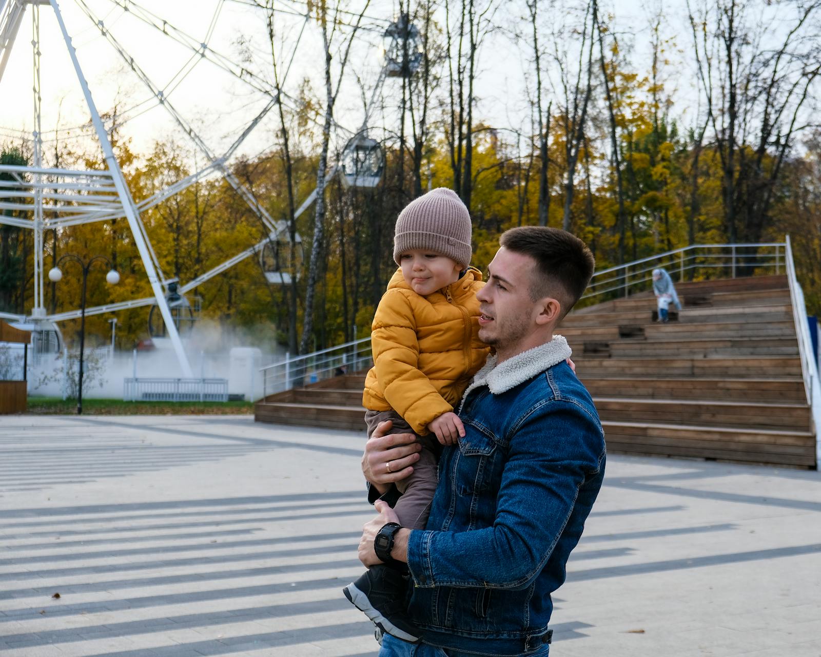 Nordic park autumn father child