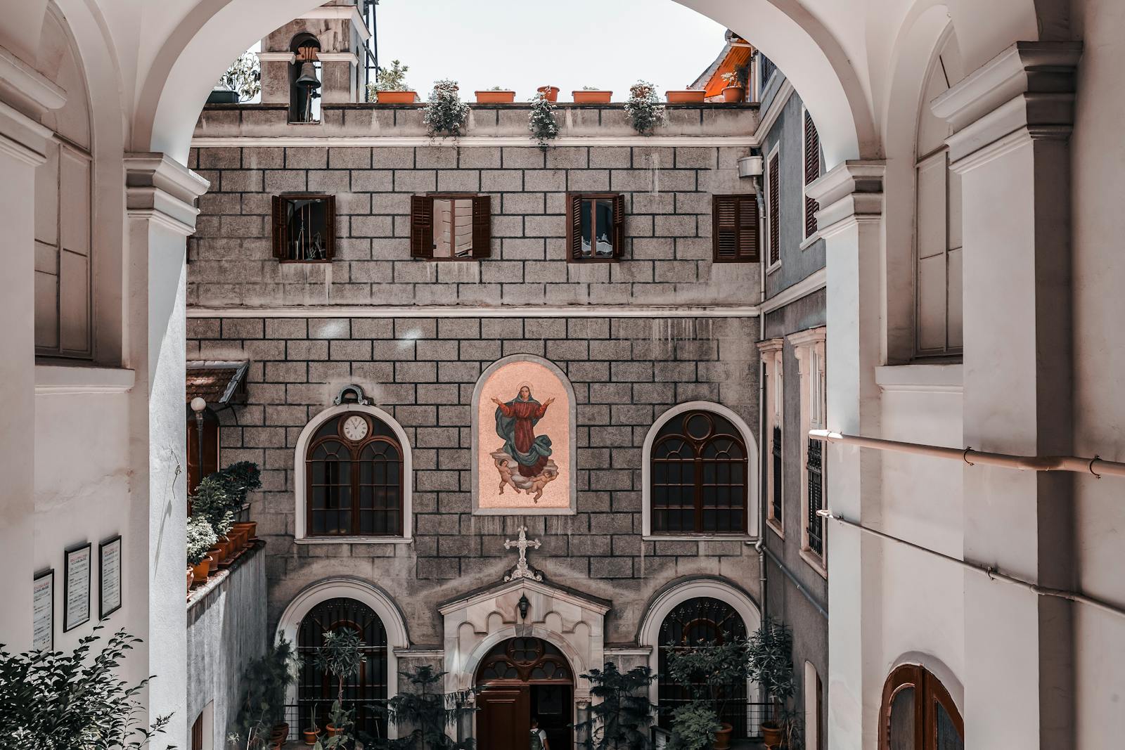 timber building planted courtyard