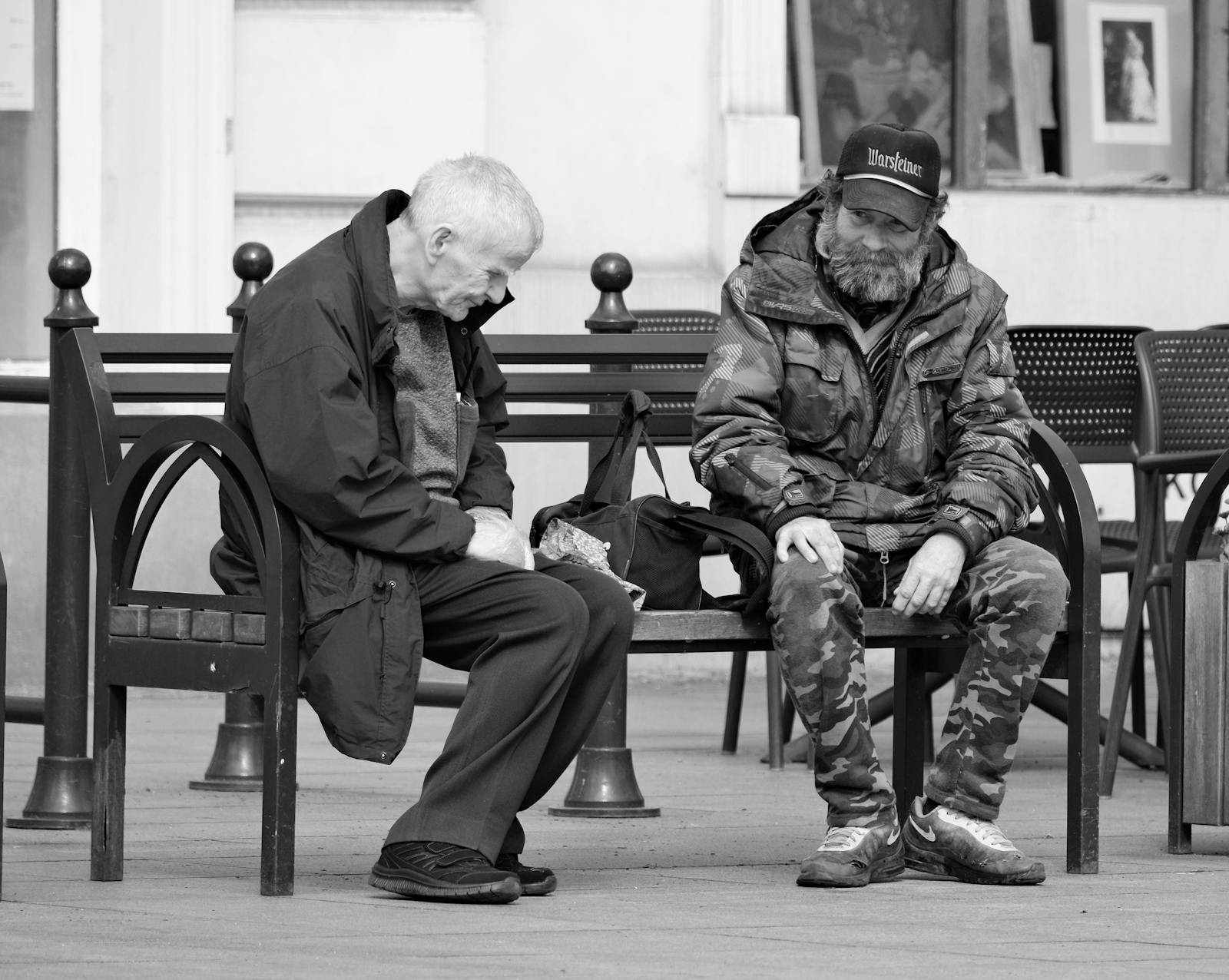 two people quiet bench
