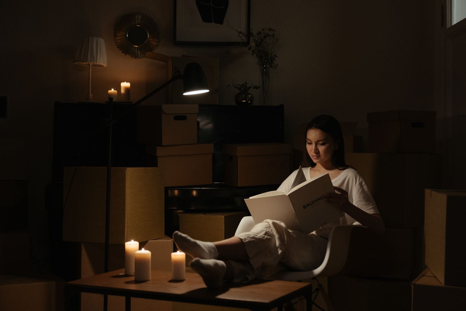 candlelit Nordic apartment