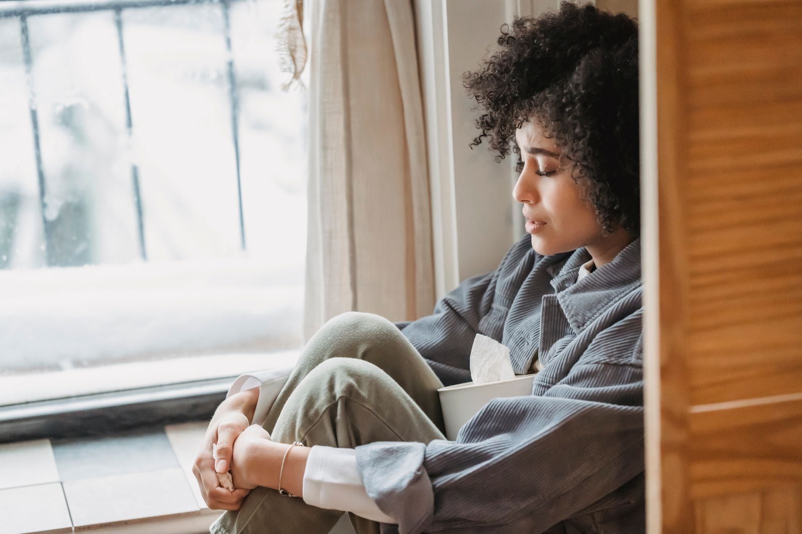 pensive adult alone