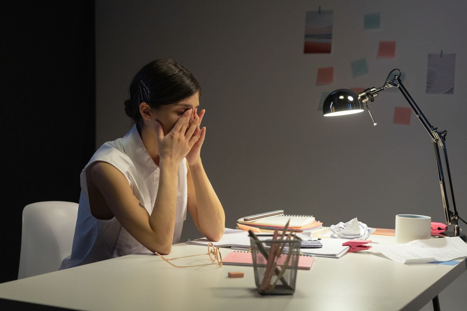 tired woman office